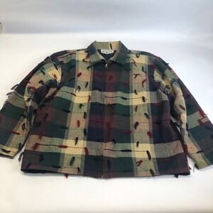 Keren Hart Plaid Fringe Jacket‎ Colorful Textured Unique Design *Measures at XL*